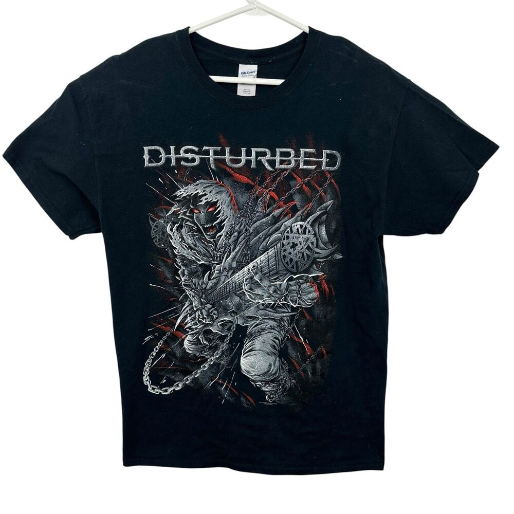 Disturbed Concert T-Shirt The Guy Skeleton Guitar Short Sleeve Mens Sz L Black